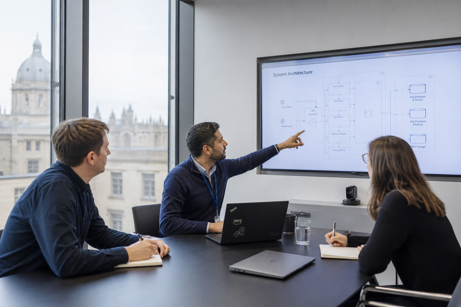 PIXYM LIMITED team reviewing system architecture — Oxford technology consultancy